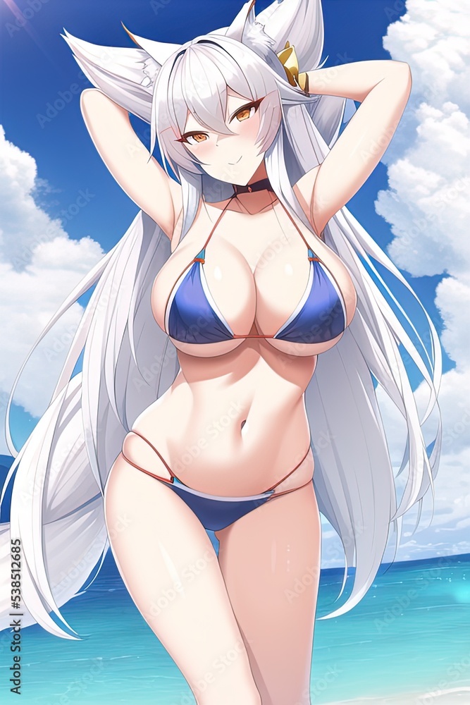 anime bikini kitsune fox girl Stock Illustration | Adobe Stock