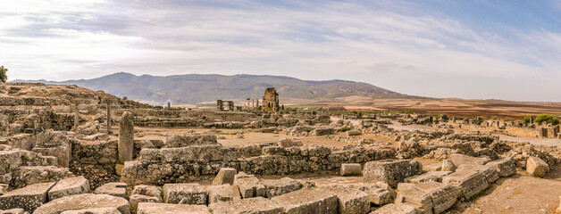 Wall Mural - Panoramic view at the ruins of ancient town Volubilis in Morocco