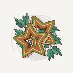 Wall Mural - Christmas star biscuit illustration template
