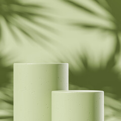 Two green columns with shadows on background, mockup for product display