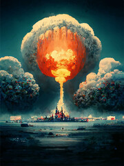 Wall Mural - Mushroom from the explosion of a nuclear bomb over the city. Nuclear war in the world. End of the world. Armageddon.