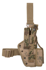 Wall Mural - Army holster for a large pistol, with a pocket for ammunition, on a white background, isolate