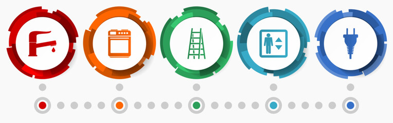 Poster - Home installations vector icon set, flat design web buttons,  household appliances infographic template
