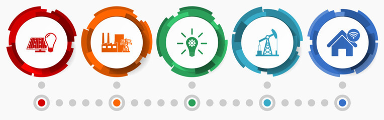 Poster - Industrial and technology concept vector icon set, flat design web buttons, energy infographic template