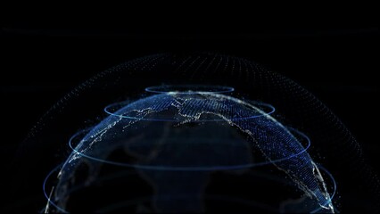 Wall Mural - abstract animation of global network connection by satellites isolated on the dark background. abstr