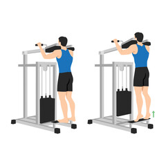 Wall Mural - Man doing standing calf raise with assisted machine. Flat vector illustration isolated on white background