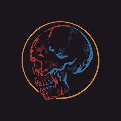 Neon skull hand drawn illustration