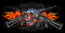 Skull Tattoo With American Flag And Flame