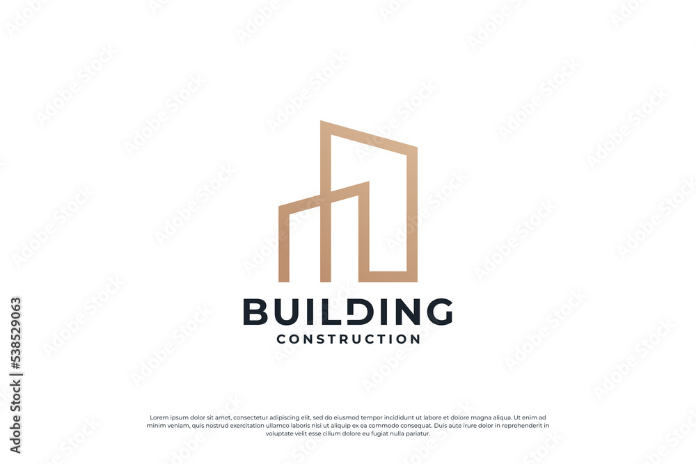 building architecture with line art logo design template. Stock Vector ...