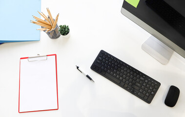 top view of stationery on worktable or desk office