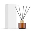 © Evgeniy Zimin - Small Amber Bottle With Aroma Sticks, Reed Diffuser, Packaging Box, Isolated on White Background. Vector Illustration