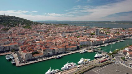 Wall Mural - The drone aerial view of the old town center of Sete in the South of France. Sète (Seta in Occitan) is a city in Languedoc-Roussillon in southern France.