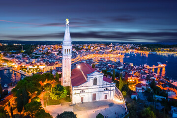 Wall Mural - Town of Rovinj historic church and architecture evening view