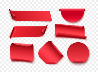Wall Mural - red blank tags, labels or badges are isolated on white background. different shape curved ribbons
