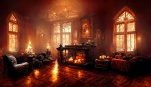 Victorian Mansion Living Room Ebony Interior Illustration