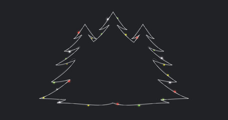 Poster - Christmas tree space shape with Xmas lights. New Year Holiday background. Vector illustration