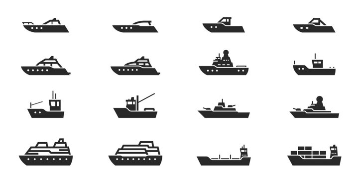ship and boat icon set. water transport symbol. vessels for travel and transportation. isolated vect