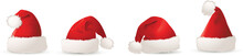 Realistic Set Of Red Santa Hats. New Year Red Hat. - Stock Vector.