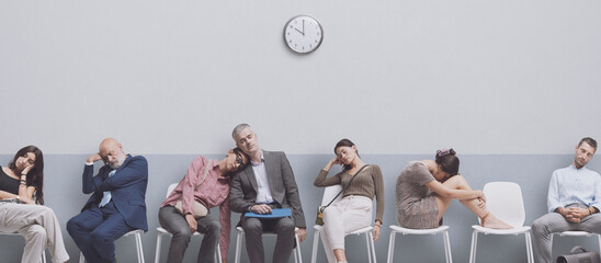 Wall Mural - Exhausted people falling asleep in the waiting room