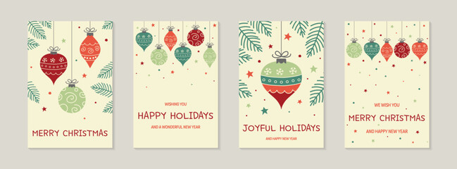 Wall Mural - Hand drawn Christmas balls. Design of a greeting cards - set. Vector illustration