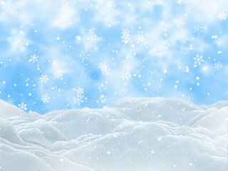 Poster - 3D Christmas winter landscape with falling snow