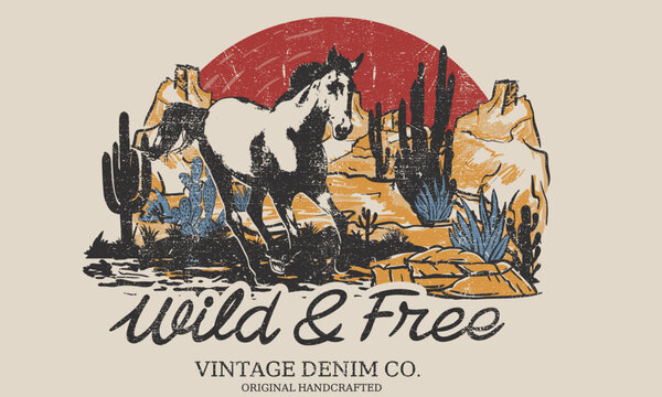 arizona desert vibes adventure vintage graphic print design for t shirt. wild and free artwork desig
