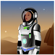 © Tida - female astronaut wearing futuristic space suit, standing on the alien planet, staring  into the space,