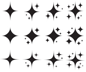 Wall Mural - black stars icon set. sparkling stars collection. star icon collection. 12 different star shapes. sp