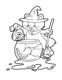 Fototapeta Młodzieżowe - Cat illustration, line art, halloween, cute, coloring book, spooky, fish, 