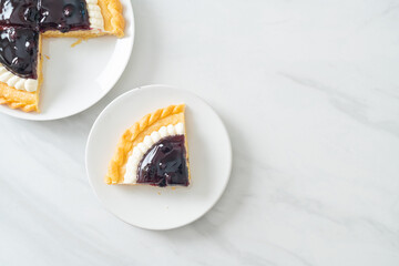 Canvas Print - Blueberry Cheese Pie on white plate