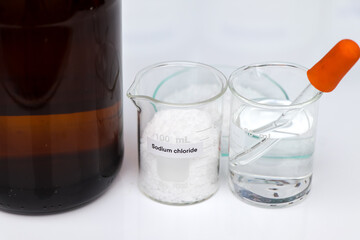 Sticker - Sodium chloride in glass, chemical in the laboratory and industry