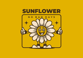 Wall Mural - Retro art illustration of a sunflower with happy face