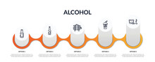 Set Of Alcohol Outline Icons With Infographic Template. Thin Line Icons Such As Hop Thin Line, Beer Bottle Thin Line, Wine Barrel Ice Coffee Cigarette Vector.