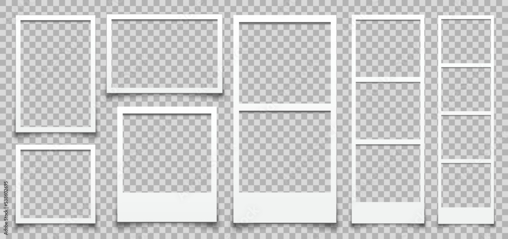 Diffret Photo Frame Design Empty white different photo frame with shadows. Set realistic photo ...