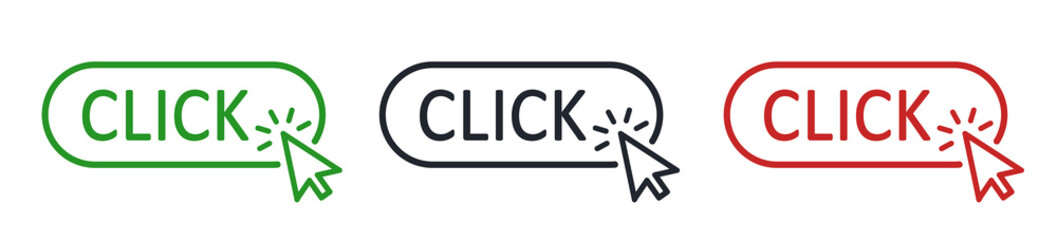 Wall Mural - click button with arrow pointer clicking. click here web button. isolated website arrow clicking cur
