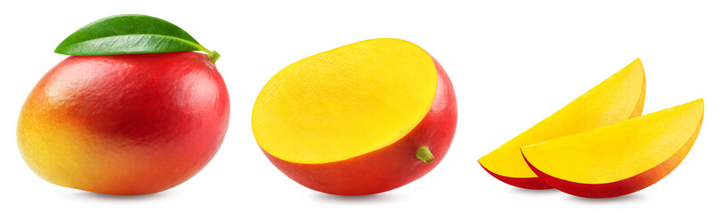 Wall Mural - Mango isolated set. Collection of ripe red mango on a white background. Fresh fruits.