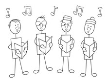 Black And White Cartoon Choir Singers. Funny Design With Stick Figure Characters That You Can Print On Standard 8.5 X 11 Inch Paper