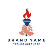 Hand Take Torch Flame Liberty Logo Design Icon Template Illustration