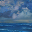 Watercolor illustration of sky and sea. Modern art. Brushstrokes on abstract background. Brush painting.
