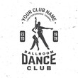 © sivvector - Ballroom dance sport club logo, badge design. Concept for shirt or logo, print, stamp or tee. Dance sport sticker with shoes for ballroom dancing silhouette. Vector illustration.