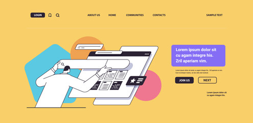 man developer creating website ui interface web application development program software optimization concept