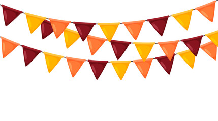 Thanksgiving bunting. Orange, red and yellow flag garland. Autumn holidays party decoration. Fall pennants chain.Celebration cartoon flags for decor. Footer and banner background