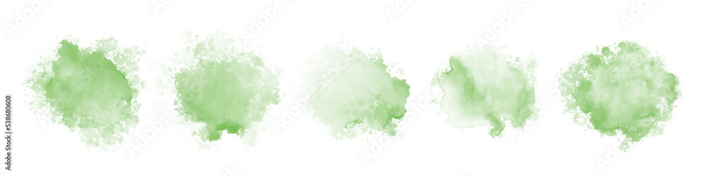 Set of abstract green watercolor water splash on a white background ...