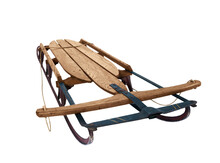 Antique Wood Snow Sled Isolated.