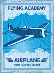 Poster - Flying academy poster. invitation to airplane school. vector placard template