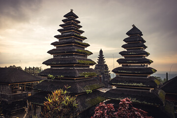 Wall Mural - Indonesian temple Pura Besakih with towers on Bali during sunset as Bali travel lifestyle