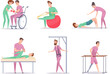 © ONYXprj - Rehabilitation. Medical illustrations recruitment and physiotherapy treatment rehabilitation of disabled persons exact vector cartoon pictures set
