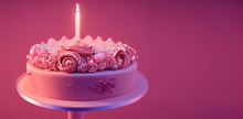 Tasty Pink Wedding Cake, Sweet Delicious Creme, Pink Frosting, Birthday Cake
