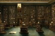 Ancient fundamental majestic Egyptian library, ancient books, papyri, temple of knowledge, history of Ancient Egypt. 3D illustration