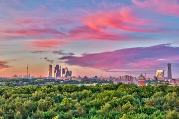 Canvas Print - Bright clouds over Moscow City at sunset